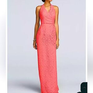 David's Bridal Bellini F940 All Over Lace Halter Maxi Length Dress